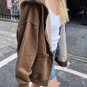 Brandy Melville dark brown oversized carla zip up hoodie